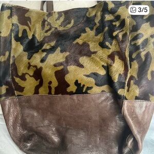 Camouflage and Brown Suede/ Leather Tote Bag